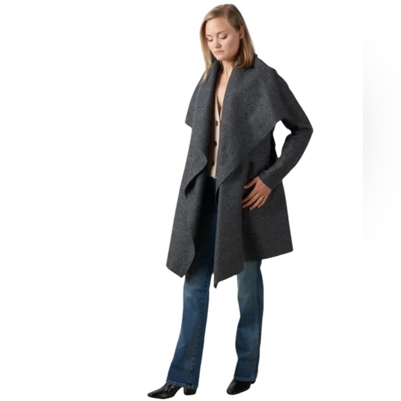 Piko Open Front Grey Wool Blend Jacket Coat Cascade Shawl Collar Lined Pockets S - Picture 1 of 13